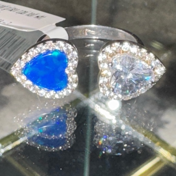 AZURE GILSON OPAL& WHITE SAPPHIRE
DOUBLE HEART TOI ET MOI ADJUSTABLE RING 8 - Picture 13 of 16